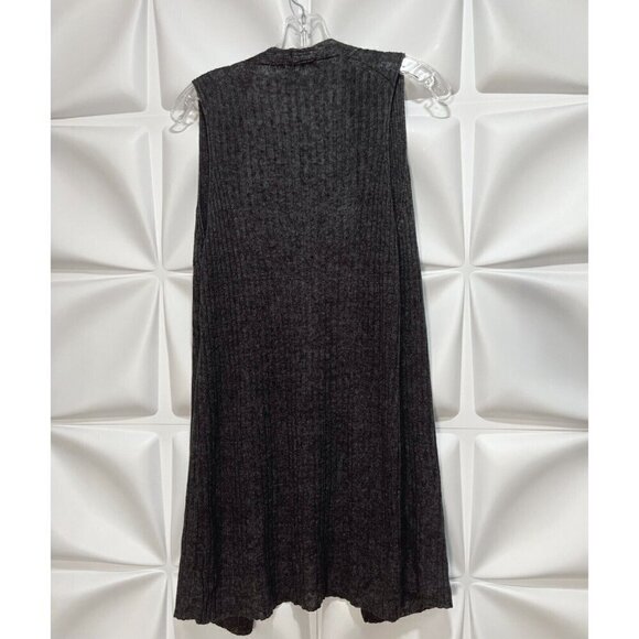 Eileen Fisher Sz S ITALIAN LINEN Gray Ribbed Vest Sleeveless Duster Cardigan - Picture 4 of 7
